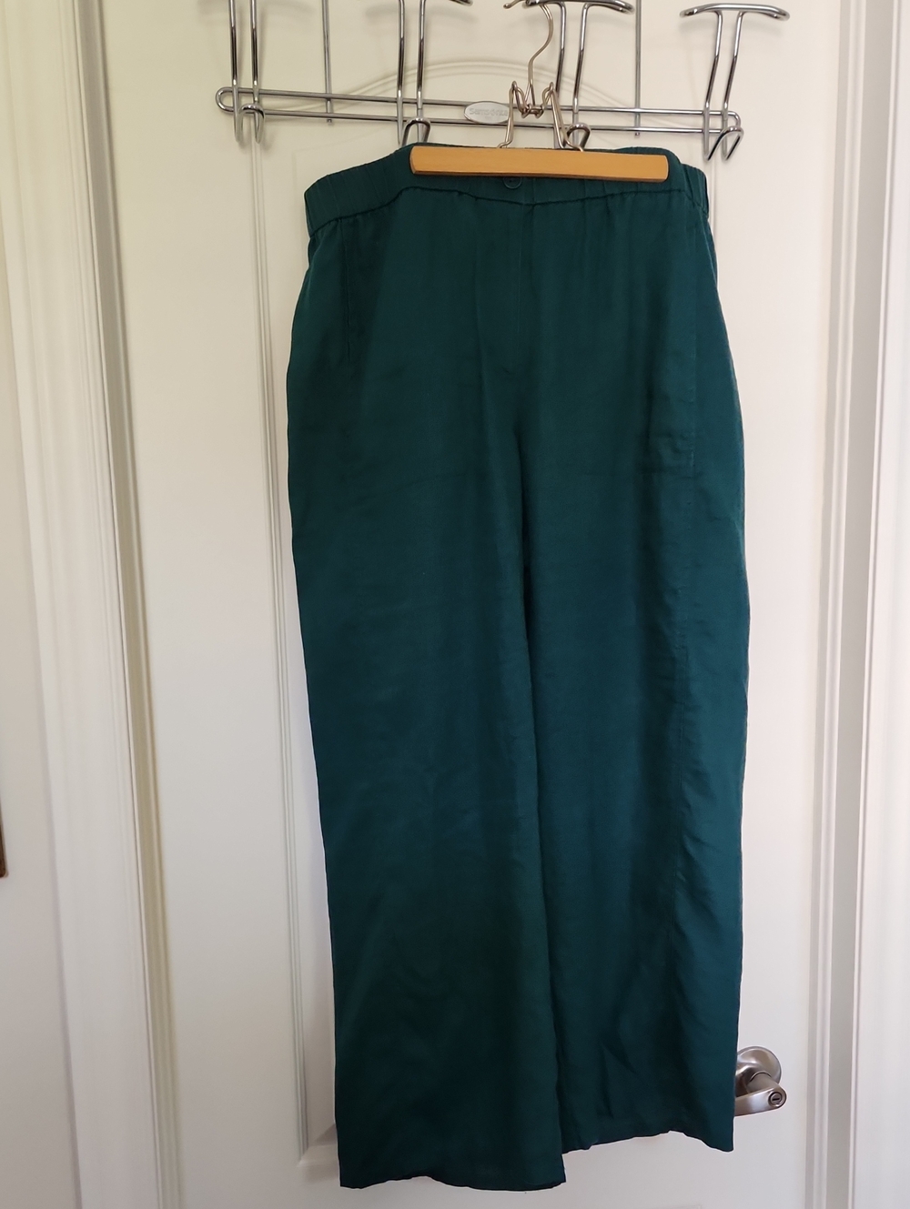Petite Large Teal 100% Linen Eileen Fisher Wide Leg Pants